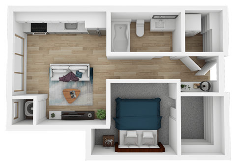Floor plan for 1 bed, 1 bath, 534 sqft
